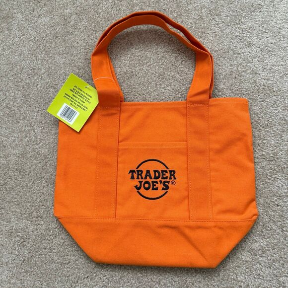 Trader Joes Halloween Mini Canvas Tote Bag Trick or Treat Orange Black NWT - Picture 3 of 3